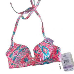 NWT Coco Rave 32 B/C halter push-up bikini top bright ruched
